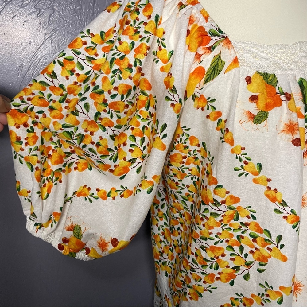 Nicole Miller Artelier Peasant Blouse Embroidered Detail, Floral/Fruit Print - Picture 6 of 9